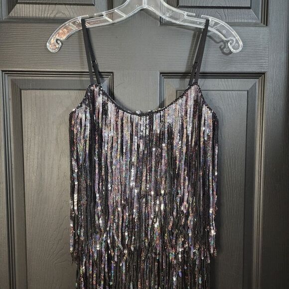 Dress the Population Roxy Tiered Fringe Sequin Dress Holiday Party - Picture 6 of 16